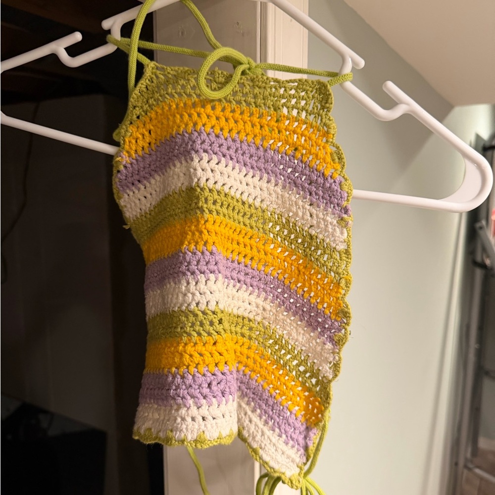 Zara Crochet Stripe Tank Top - Yellow, Lilac & Green